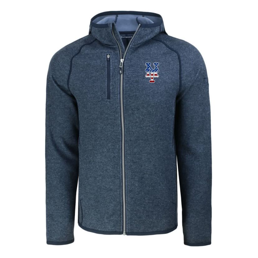 MLB Heather New York Mets Stars & Stripes Mainsail Sweater-Knit Full-Zip Hoodie