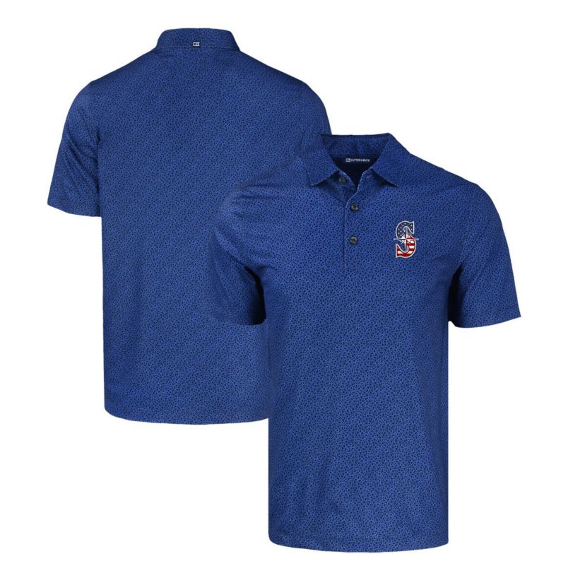 MLB Seattle Mariners Stars & Stripes Pike Eco Pebble Print Stretch Recycled Polo