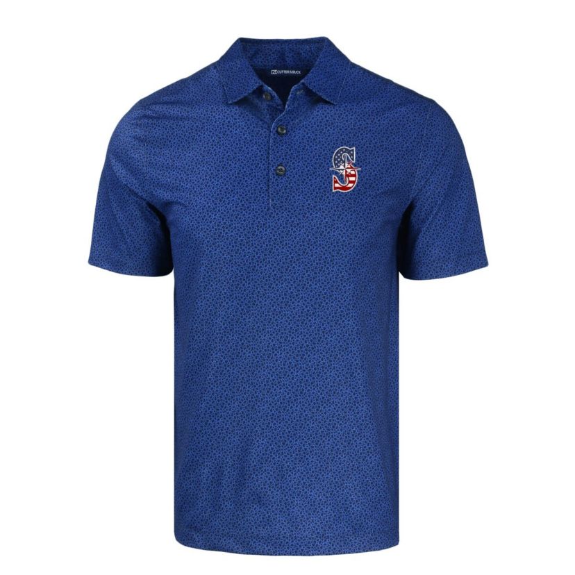 MLB Seattle Mariners Stars & Stripes Pike Eco Pebble Print Stretch Recycled Polo