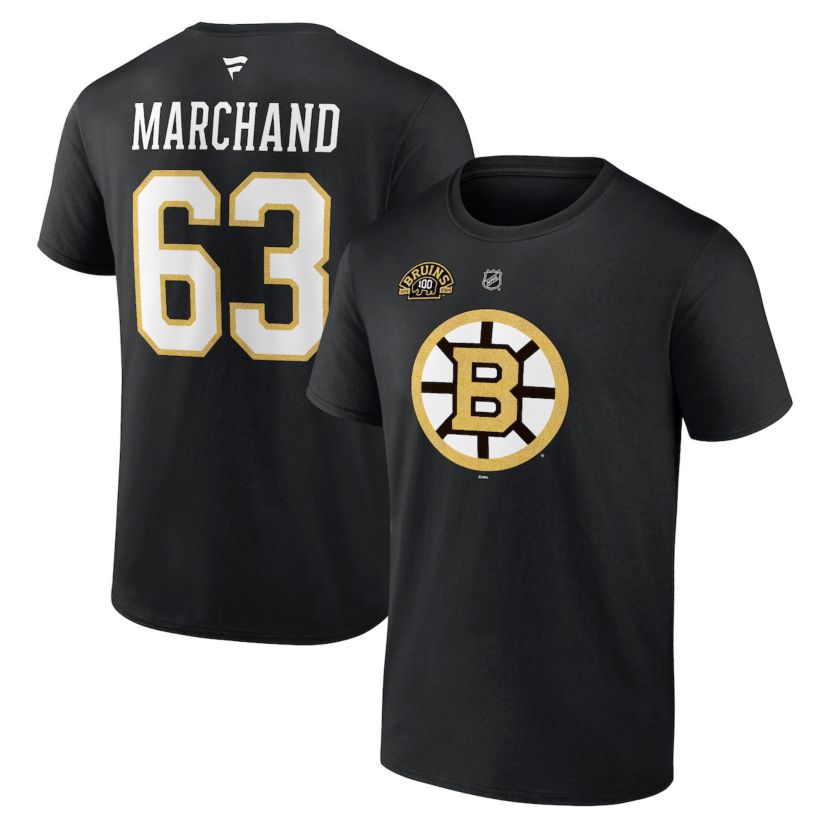 NHL Fanatics Brad Marchand Authentic Stack Name & Number T-Shirt