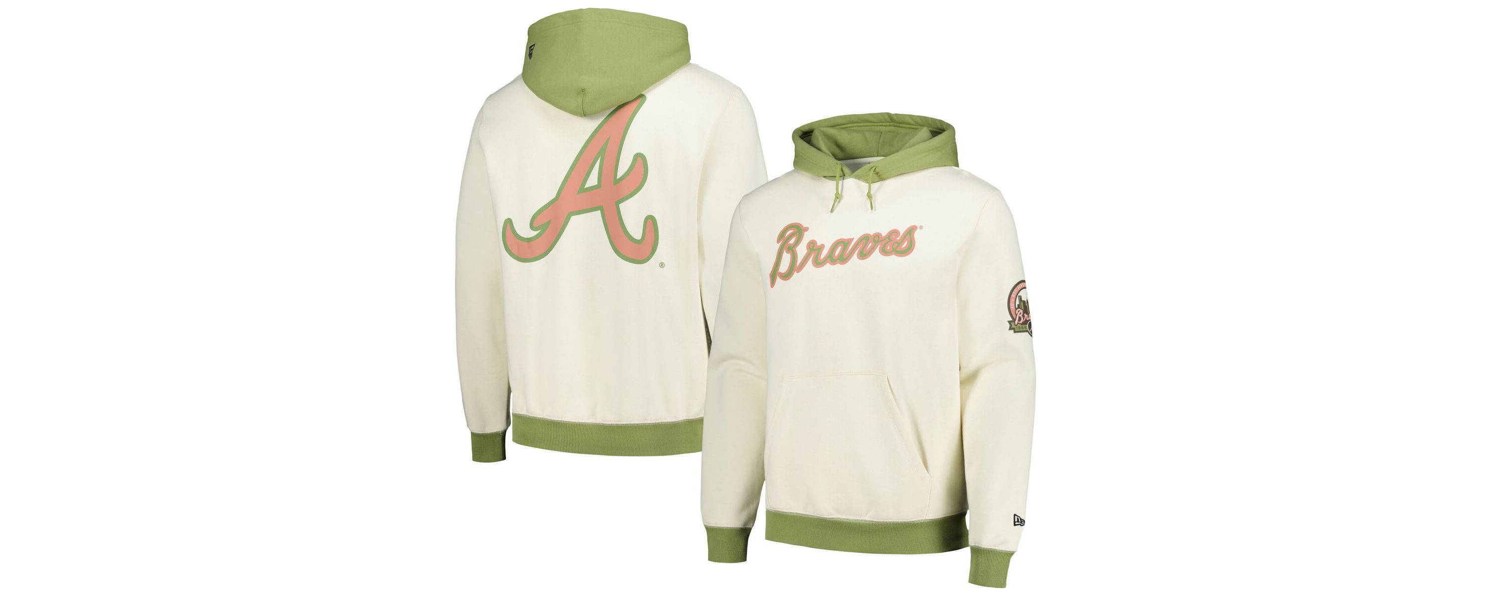 MLB Cream/Green Atlanta Braves Color Pop Pullover Hoodie