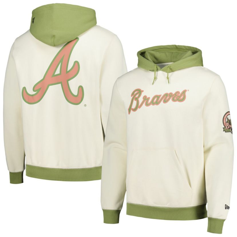 MLB Cream/Green Atlanta Braves Color Pop Pullover Hoodie