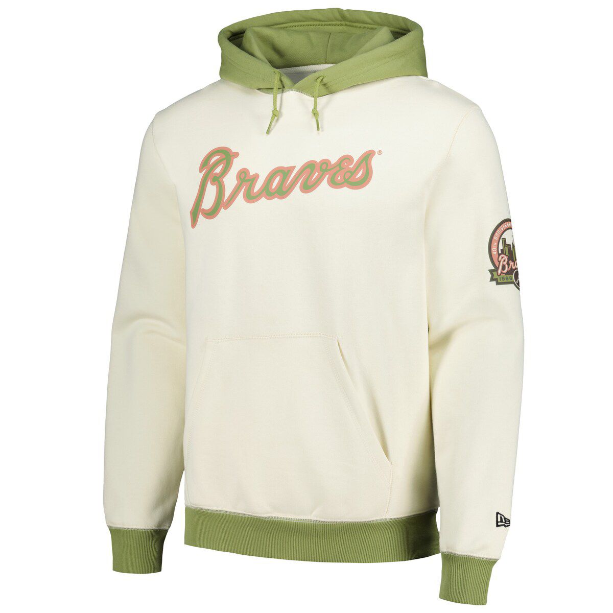 MLB Cream/Green Atlanta Braves Color Pop Pullover Hoodie