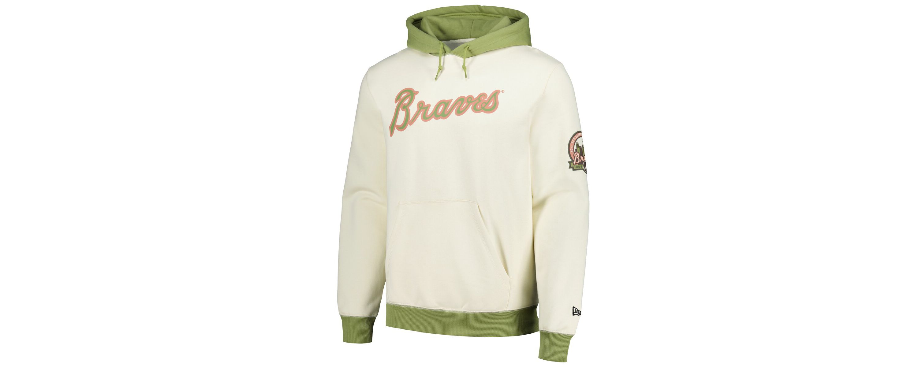 MLB Cream/Green Atlanta Braves Color Pop Pullover Hoodie