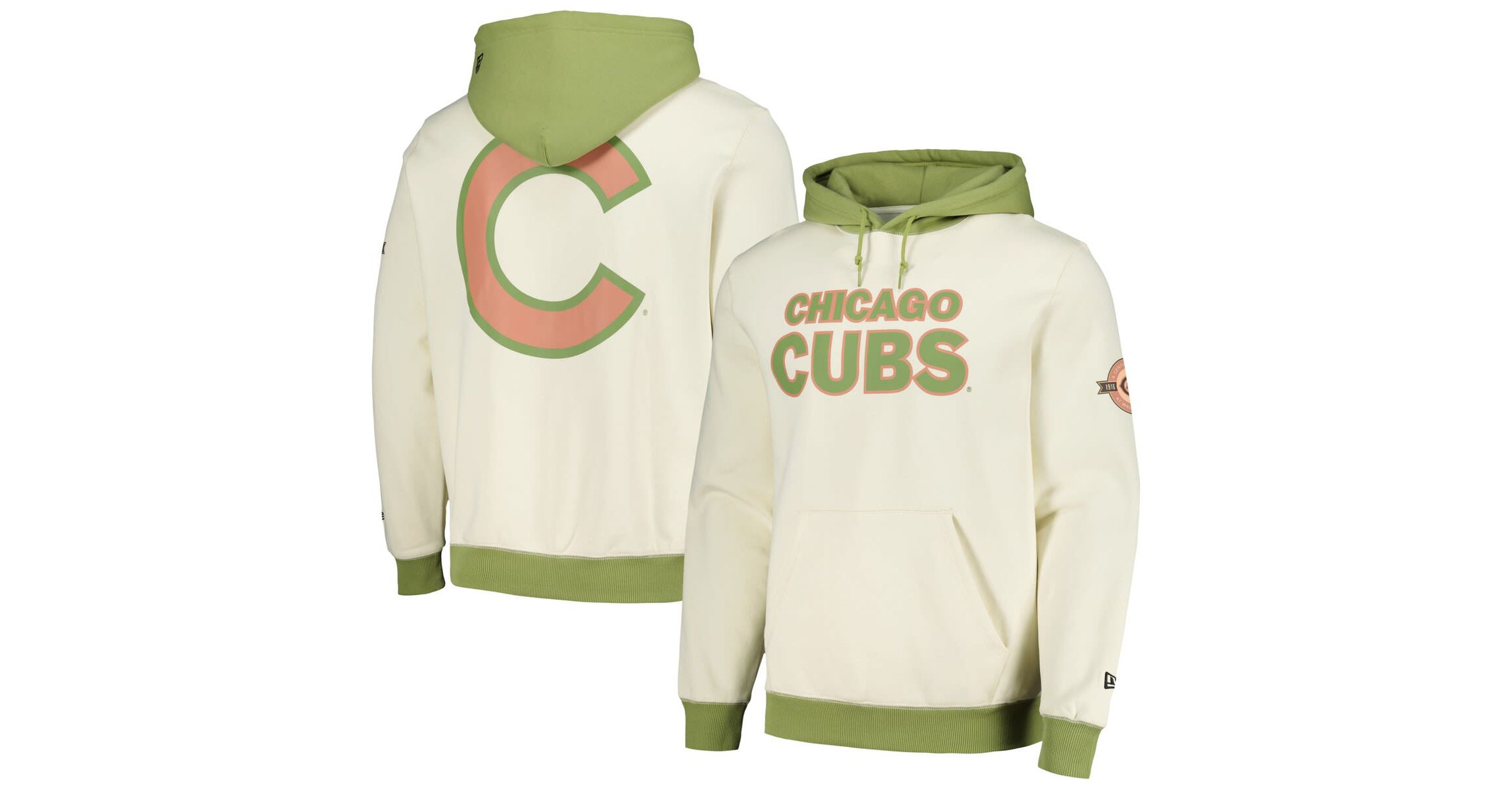 MLB Cream/Green Chicago Cubs Color Pop Pullover Hoodie