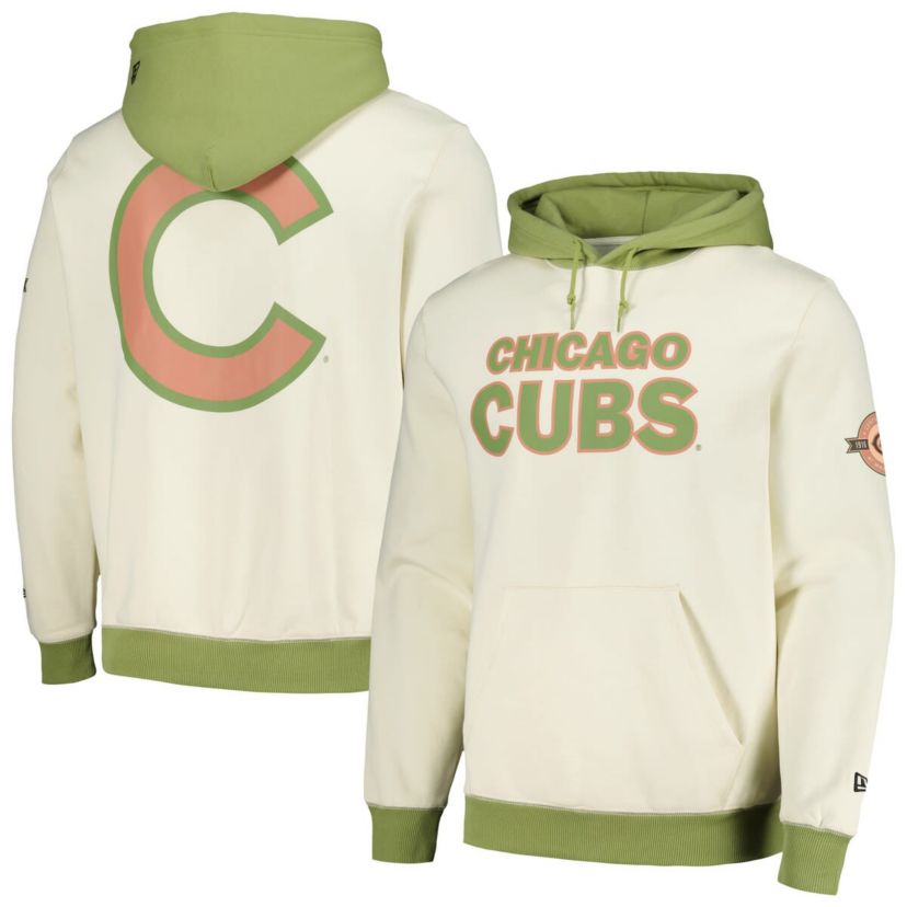 MLB Cream/Green Chicago Cubs Color Pop Pullover Hoodie
