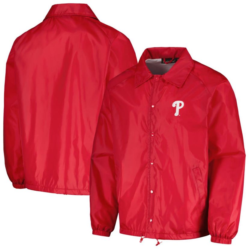 MLB Philadelphia Phillies Coachs Raglan Full-Snap Windbreaker Jacket