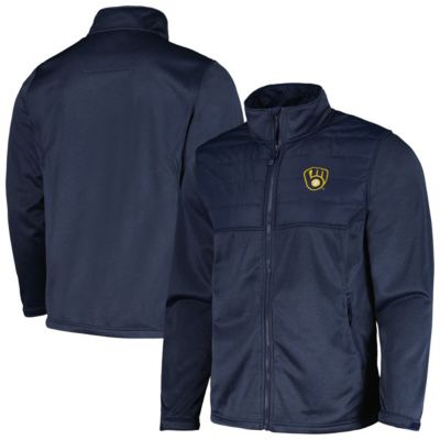Dunbrooke Men's MLB Heather Milwaukee Brewers Explorer Full-Zip Jacket, Navy Blue, Small