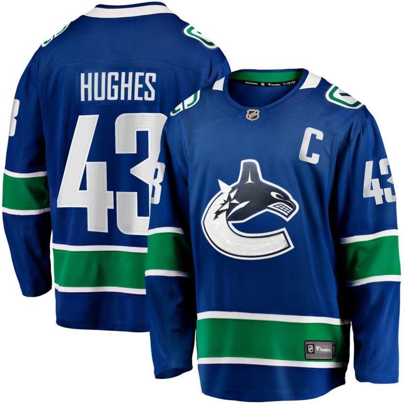 NHL Fanatics Quinn Hughes Vancouver Canucks Home Breakaway Jersey