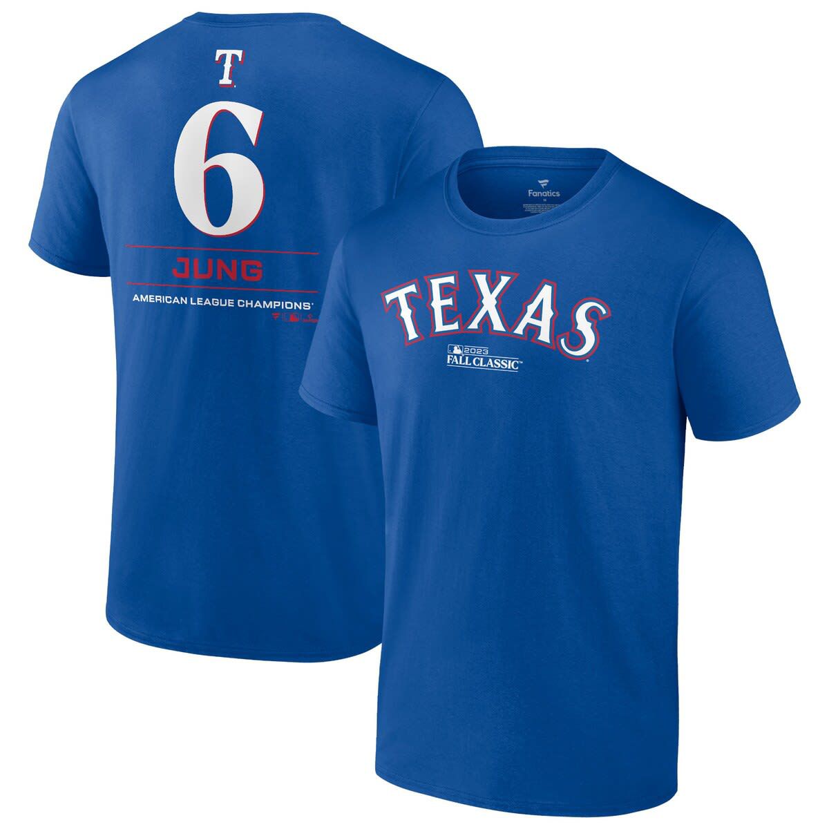 MLB Fanatics Josh Jung Texas Rangers 2023 American League s Player Name & Number T-Shirt