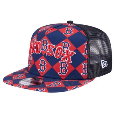 New Era Men's Boston Red Sox MLB Boston Sox Seeing Diamonds A-Frame Trucker 9FIFTY Snapback Hat, Navy Blue