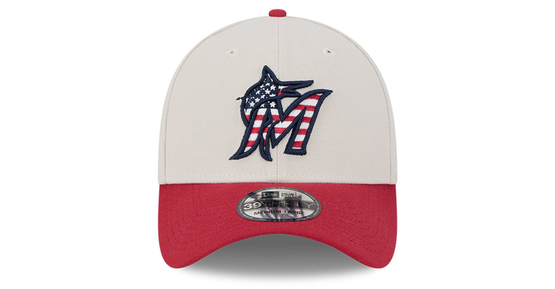 MLB Khaki/Red Miami Marlins 2024 Fourth of July 39THIRTY Flex Hat