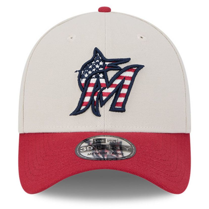 MLB Khaki/Red Miami Marlins 2024 Fourth of July 39THIRTY Flex Hat