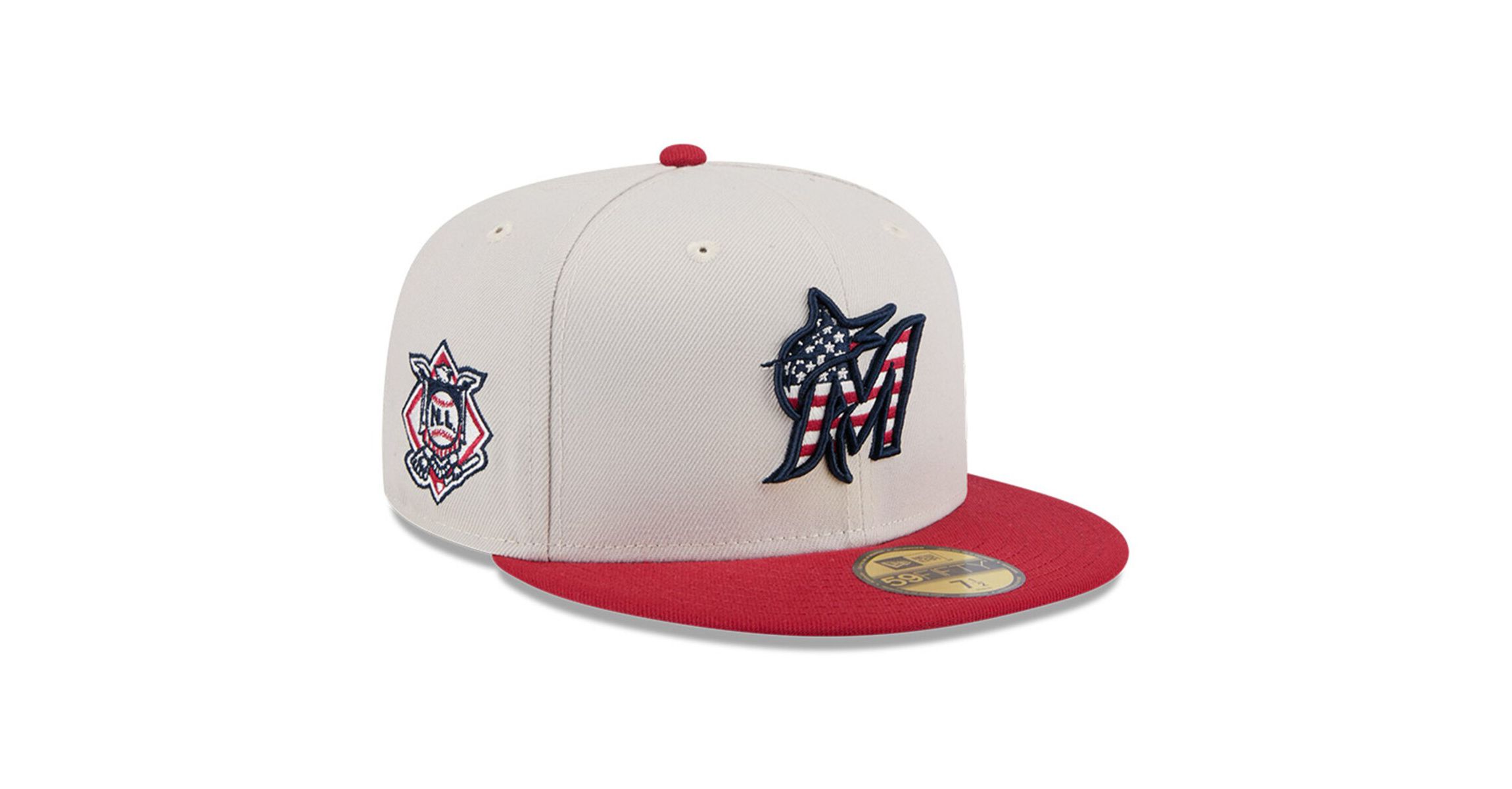 MLB Khaki/Red Miami Marlins 2024 Fourth of July 59FIFTY Fitted Hat