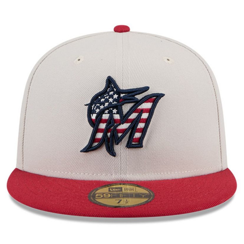 MLB Khaki/Red Miami Marlins 2024 Fourth of July 59FIFTY Fitted Hat