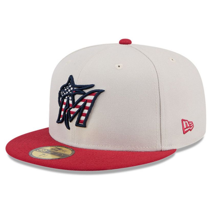 MLB Khaki/Red Miami Marlins 2024 Fourth of July 59FIFTY Fitted Hat