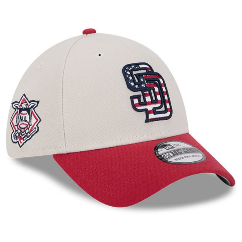 MLB Khaki/Red San Diego Padres 2024 Fourth of July 39THIRTY Flex Hat