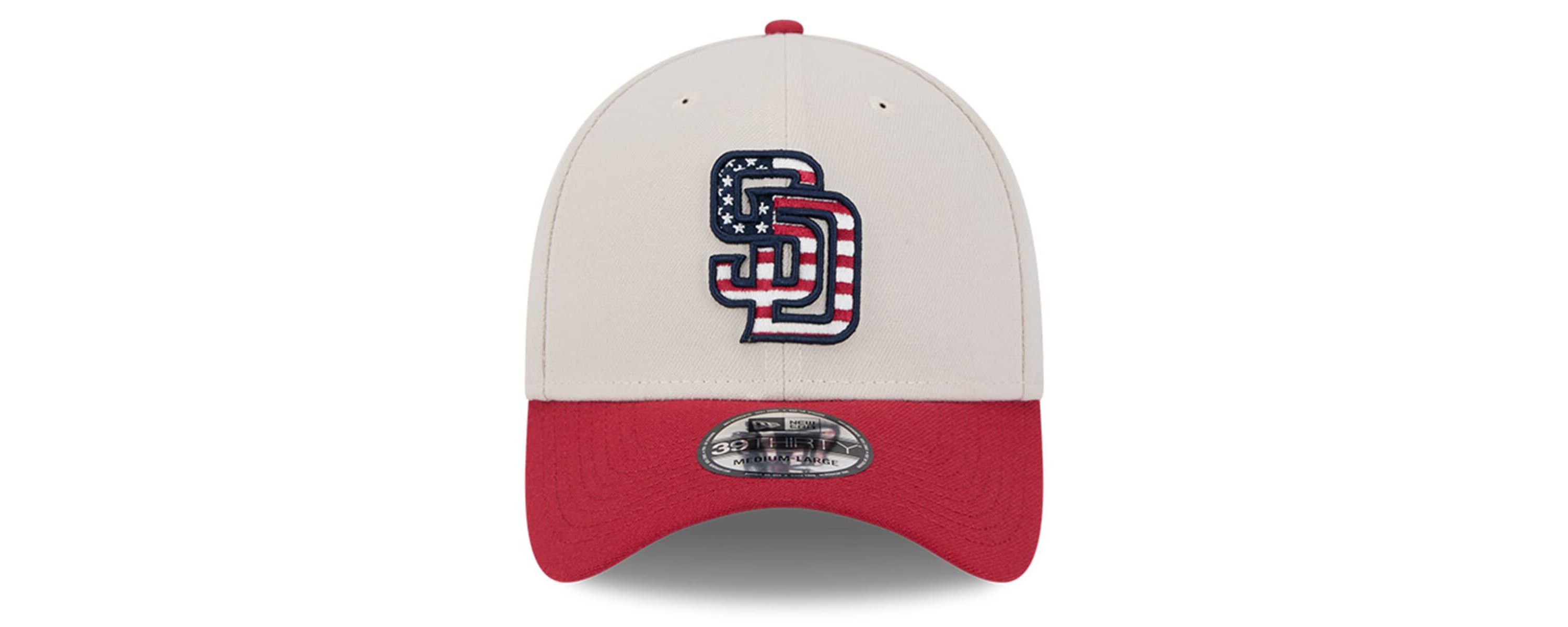 MLB Khaki/Red San Diego Padres 2024 Fourth of July 39THIRTY Flex Hat