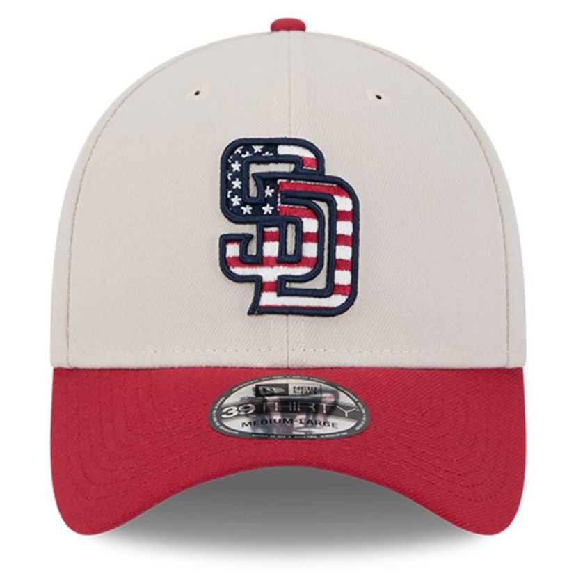 MLB Khaki/Red San Diego Padres 2024 Fourth of July 39THIRTY Flex Hat