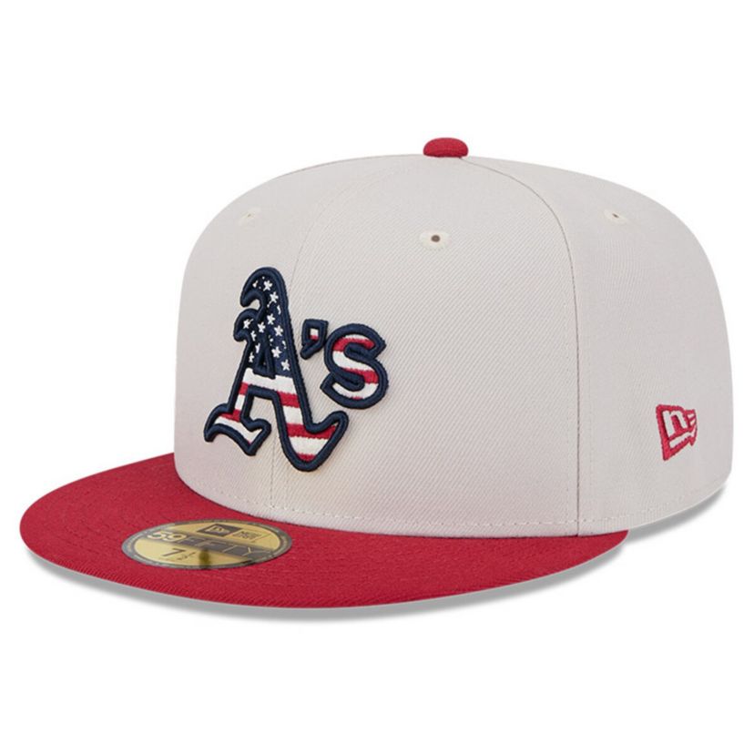Oakland Athletics MLB Khaki/Red Athletics 2024 Fourth of July 59FIFTY Fitted Hat