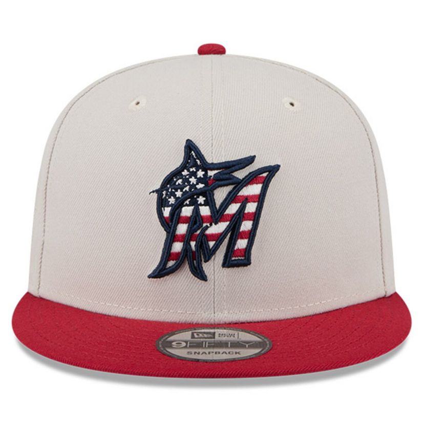 MLB Khaki/Red Miami Marlins 2024 Fourth of July 9FIFTY Snapback Hat