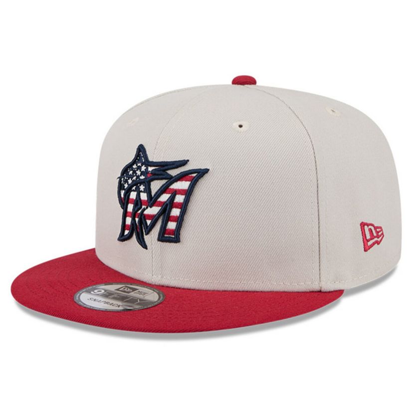 MLB Khaki/Red Miami Marlins 2024 Fourth of July 9FIFTY Snapback Hat