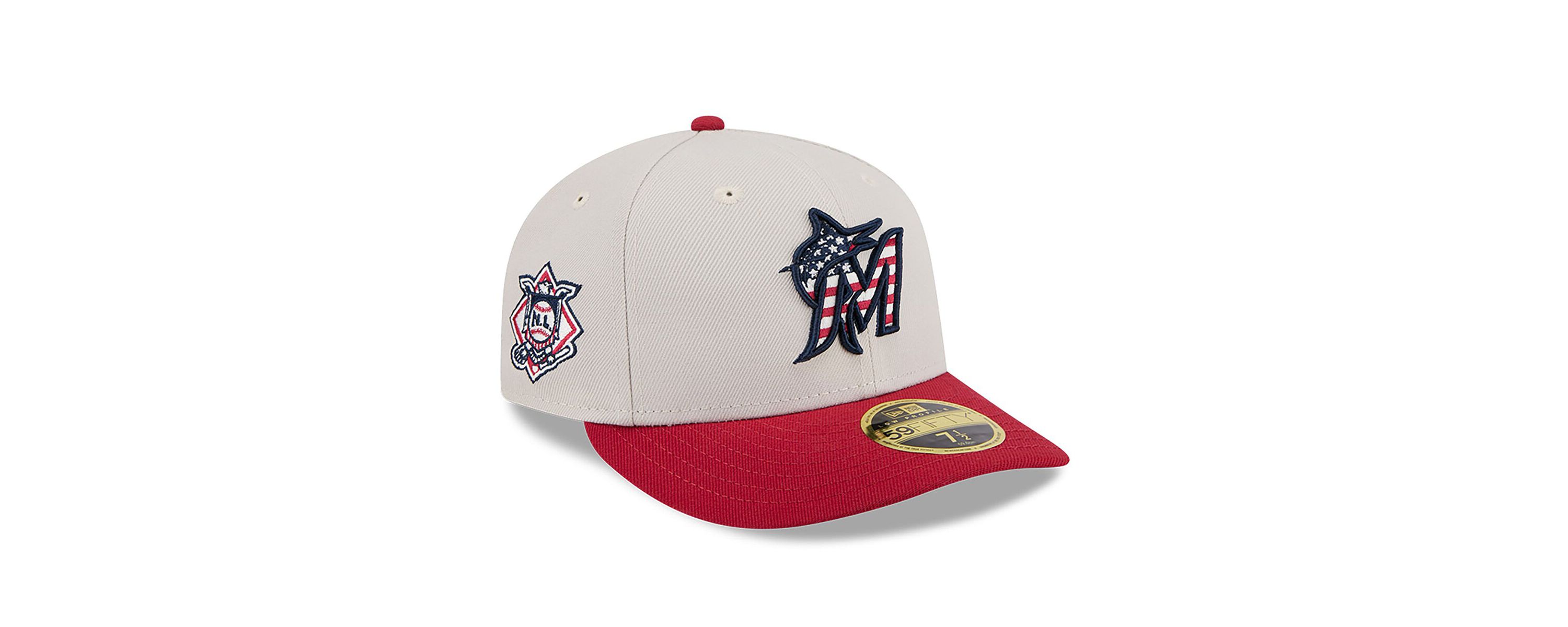 MLB Khaki/Red Miami Marlins 2024 Fourth of July Low 59FIFTY Fitted Hat