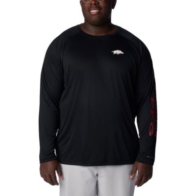 Columbia Men's NCAA Arkansas Razorbacks Big & Tall PFG Terminal Tackle Omni-Shade Raglan Long Sleeve T-Shirt, Black, XL Tall
