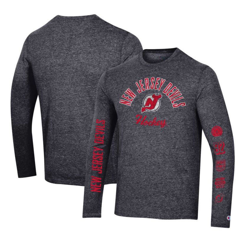 NHL New Jersey Devils Multi-Logo Tri-Blend Long Sleeve T-Shirt