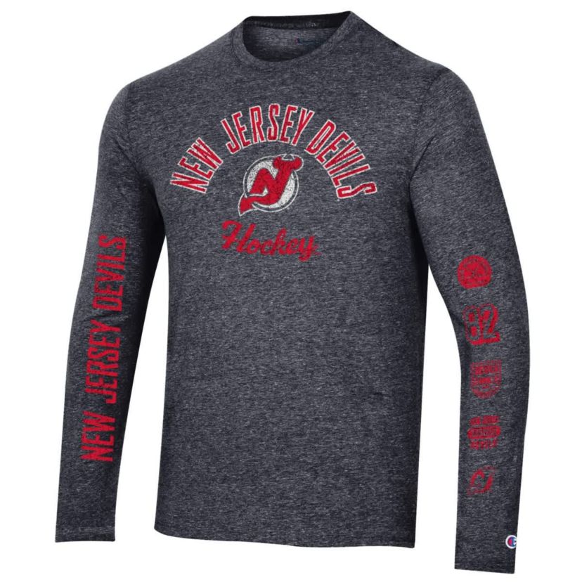 NHL New Jersey Devils Multi-Logo Tri-Blend Long Sleeve T-Shirt