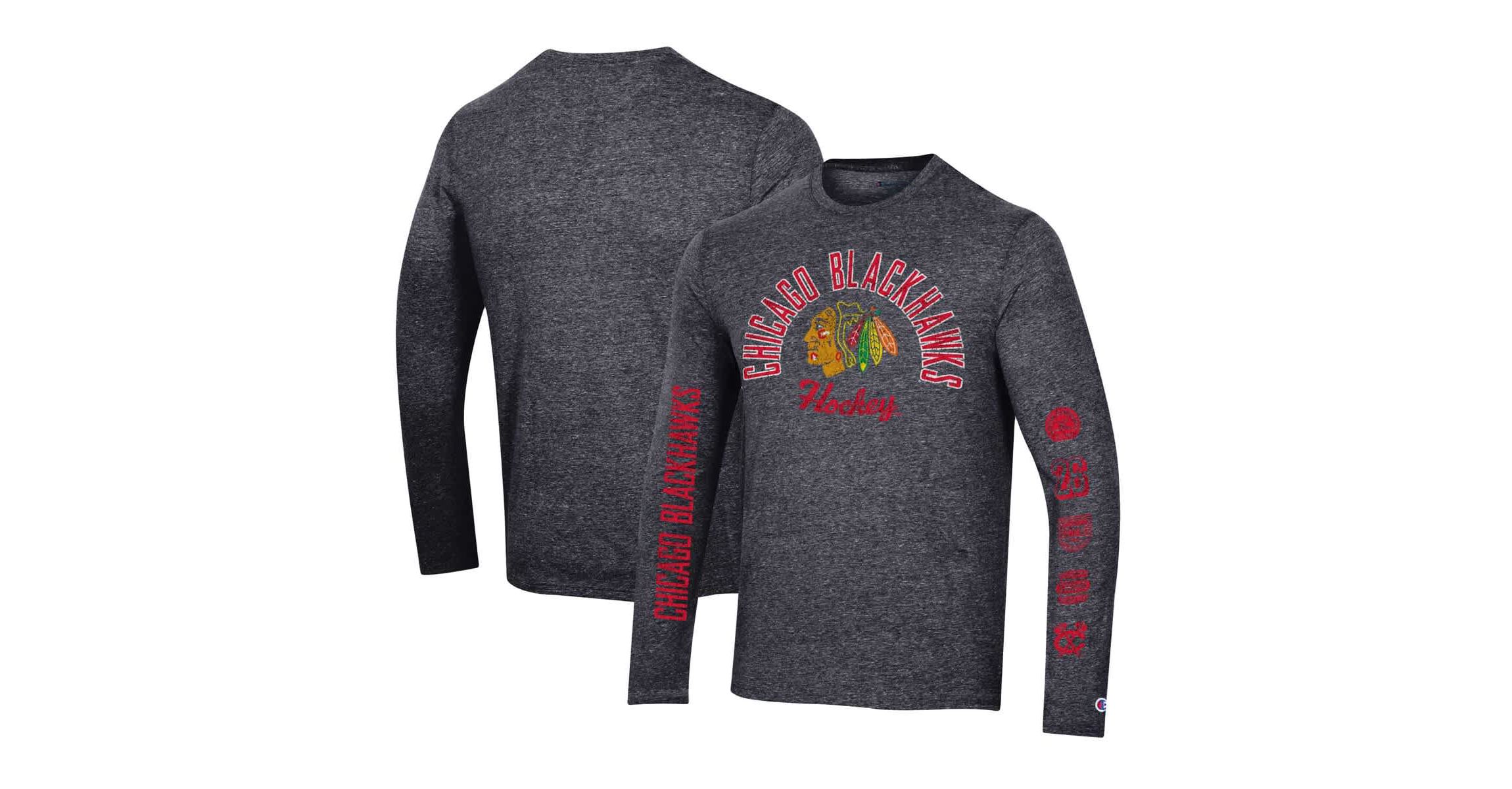 NHL Chicago Blackhawks Multi-Logo Tri-Blend Long Sleeve T-Shirt