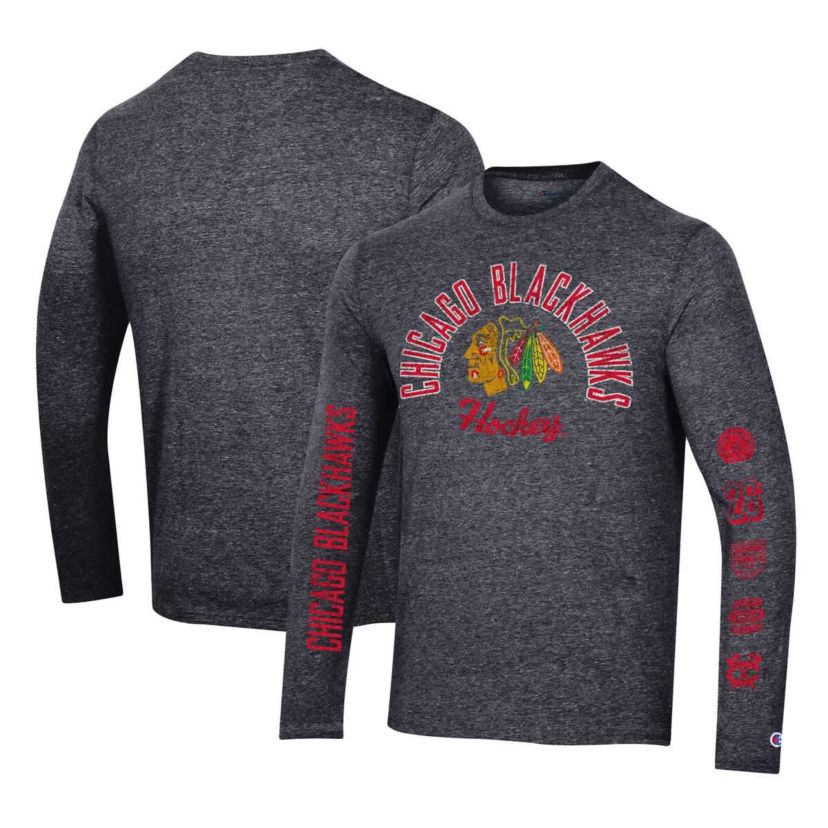 NHL Chicago Blackhawks Multi-Logo Tri-Blend Long Sleeve T-Shirt