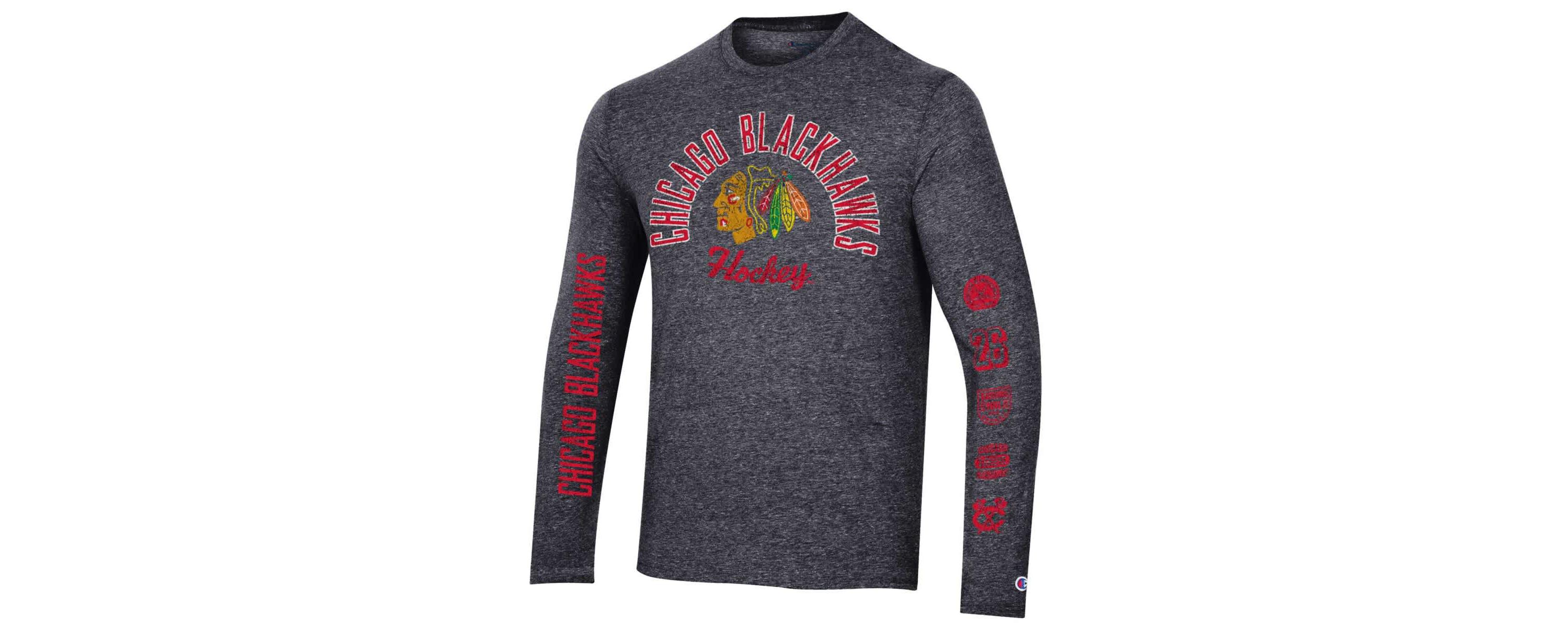 NHL Chicago Blackhawks Multi-Logo Tri-Blend Long Sleeve T-Shirt