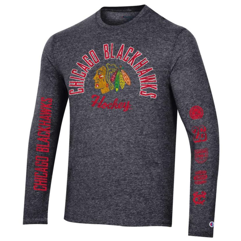 NHL Chicago Blackhawks Multi-Logo Tri-Blend Long Sleeve T-Shirt