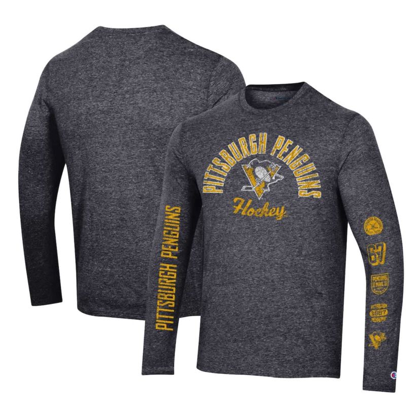 NHL Pittsburgh Penguins Multi-Logo Tri-Blend Long Sleeve T-Shirt