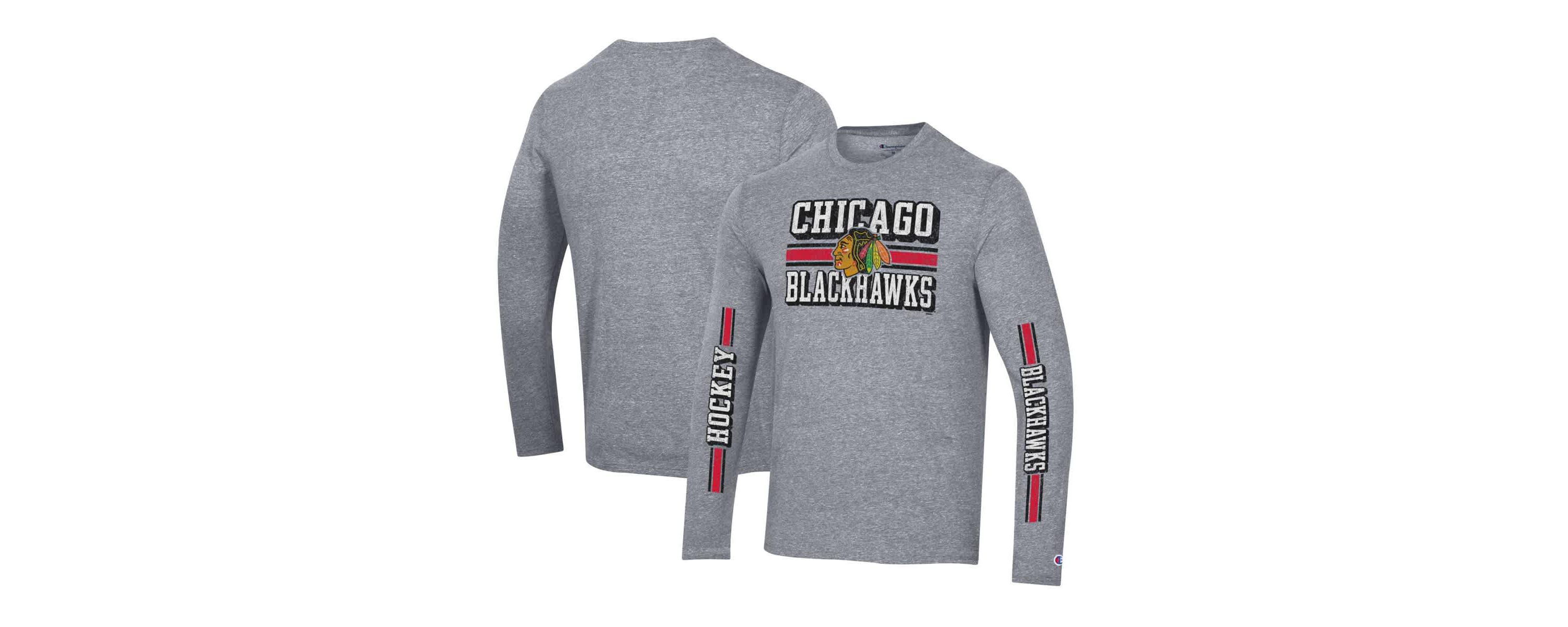NHL Chicago Blackhawks Tri-Blend Dual-Stripe Long Sleeve T-Shirt
