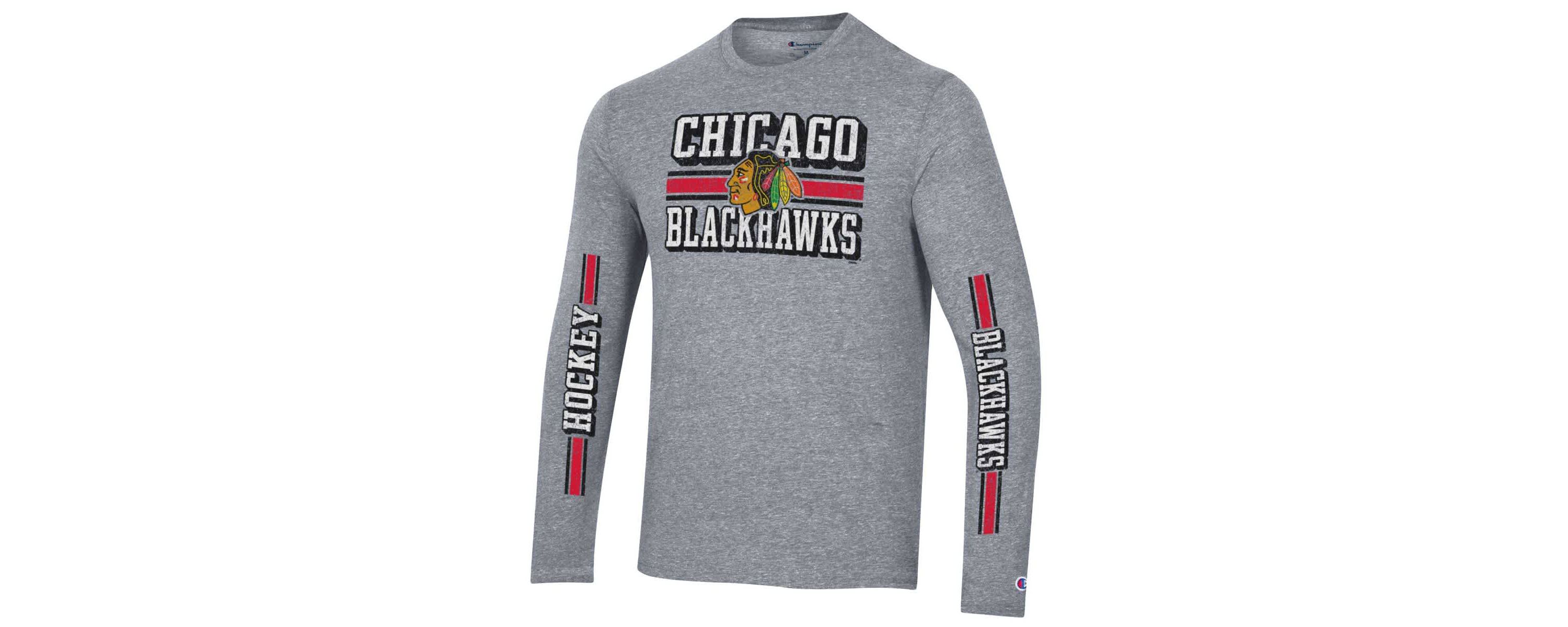 NHL Chicago Blackhawks Tri-Blend Dual-Stripe Long Sleeve T-Shirt