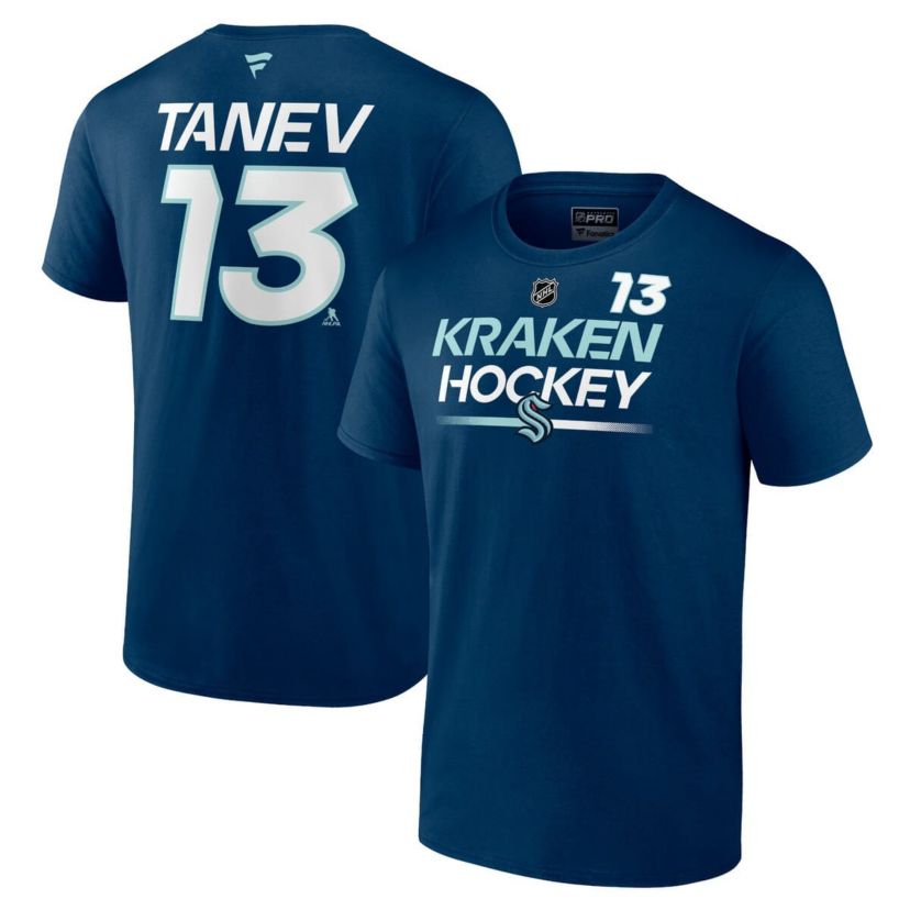 NHL Fanatics Brandon Tanev Deep Sea Seattle Kraken Authentic Pro Prime Name & Number T-Shirt