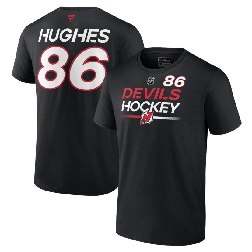 NHL Fanatics Jack Hughes New Jersey Devils Authentic Pro Prime Name & Number T-Shirt