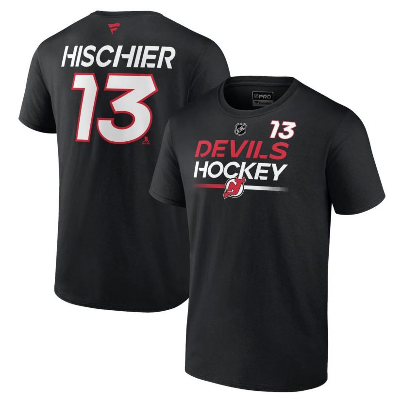 NHL Fanatics Nico Hischier New Jersey Devils Authentic Pro Prime Name & Number T-Shirt