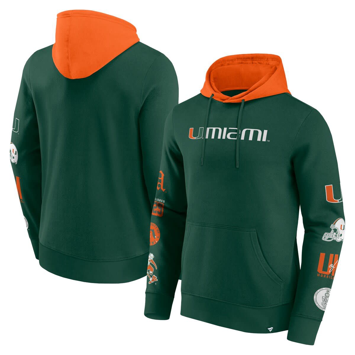 Miami (FL) Hurricanes NCAA Fanatics Miami Hurricanes Color Block Badge Fleece Pullover Hoodie