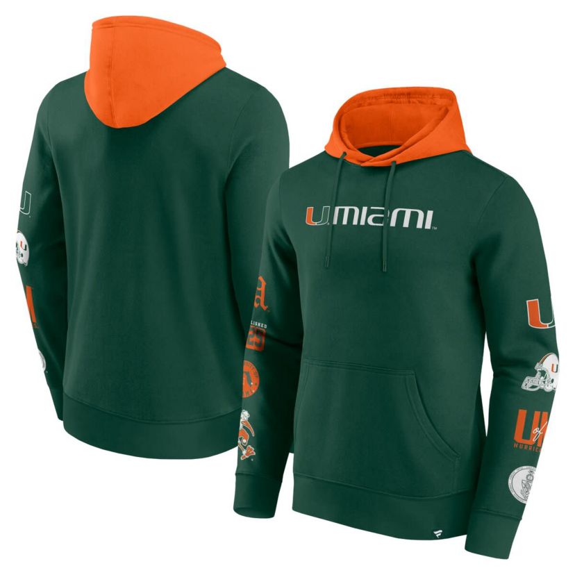 Miami (FL) Hurricanes NCAA Fanatics Miami Hurricanes Color Block Badge Fleece Pullover Hoodie