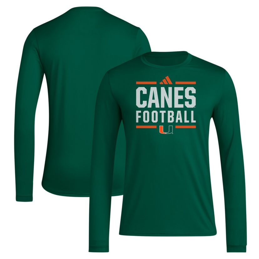 Miami (FL) Hurricanes NCAA Miami Hurricanes Locker Football Pre-Game AEROREADY Long Sleeve T-Shirt
