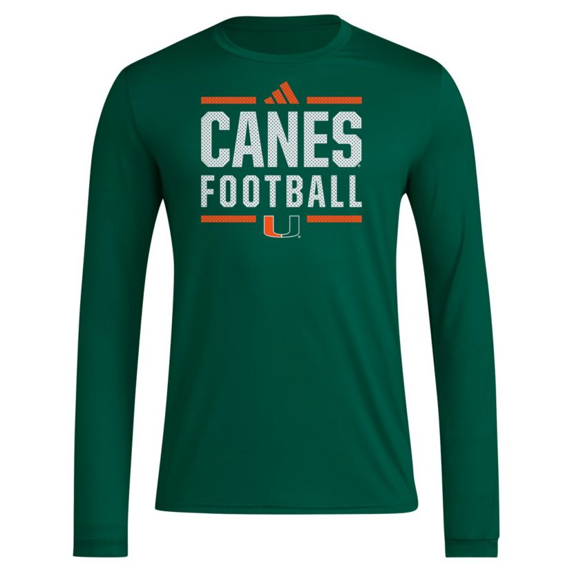 Miami (FL) Hurricanes NCAA Miami Hurricanes Locker Football Pre-Game AEROREADY Long Sleeve T-Shirt