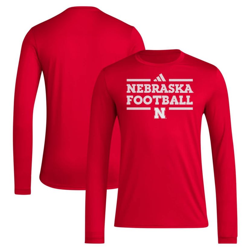 NCAA Nebraska Huskers Locker Football Pre-Game AEROREADY Long Sleeve T-Shirt