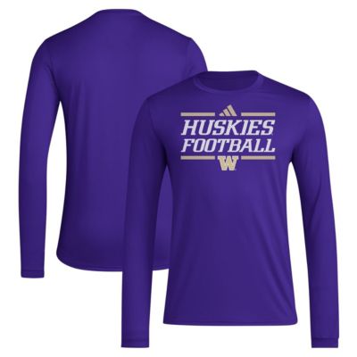 adidas Men's NCAA Washington Huskies Locker Football Pre-Game AEROREADY Long Sleeve T-Shirt, Purple, XL
