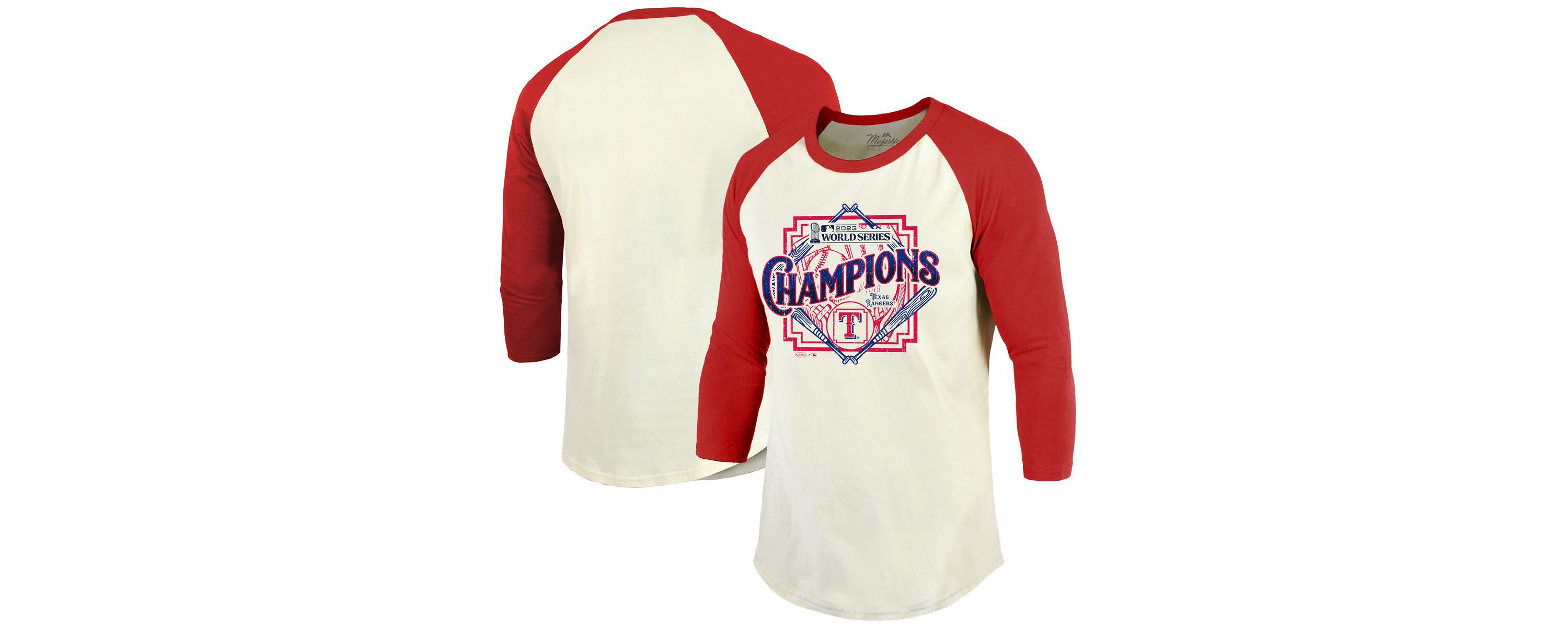 MLB Cream/Red Texas Rangers 2023 World Series s Raglan 3/4-Sleeve T-Shirt