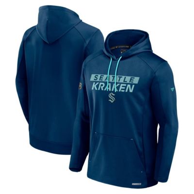 Men's NHL Fanatics Deep Sea Seattle Kraken Authentic Pro Rink Fleece Pullover Hoodie, Navy Blue, Large