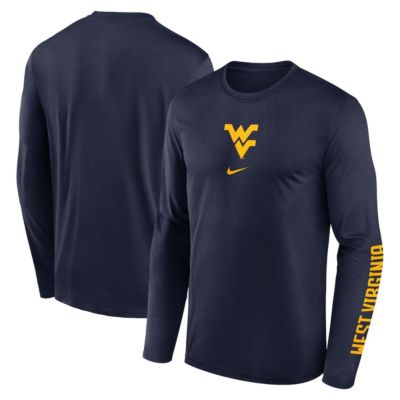 Men's NCAA Nike West Virginia Mountaineers Primetime Two-Hit Legend Dri-FIT Long Sleeve T-Shirt, Navy Blue, Medium