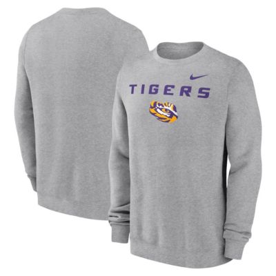Men's NCAA Nike LSU Tigers Primetime Primary Stack Pullover Sweatshirt, Gray, 2XL